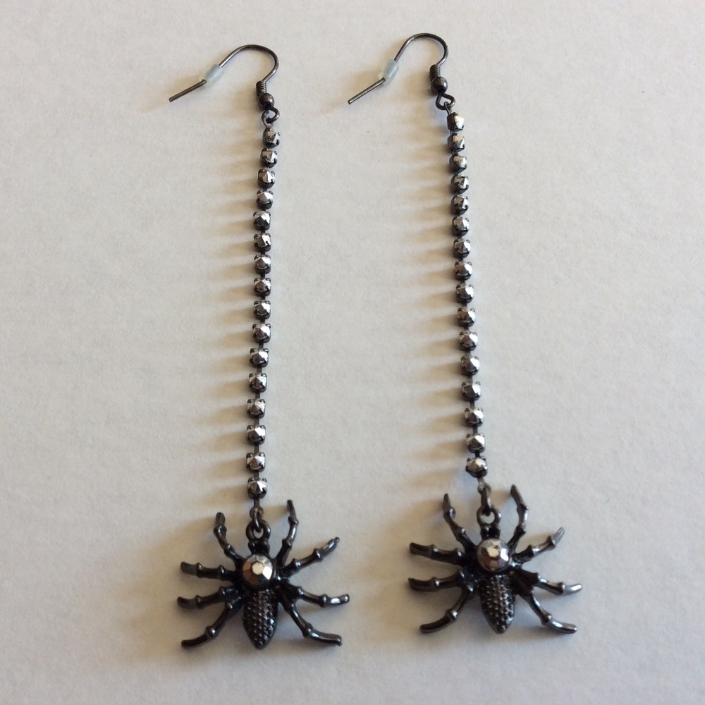 Spider Rhinestone Dangle Drop Hooks Earrings
